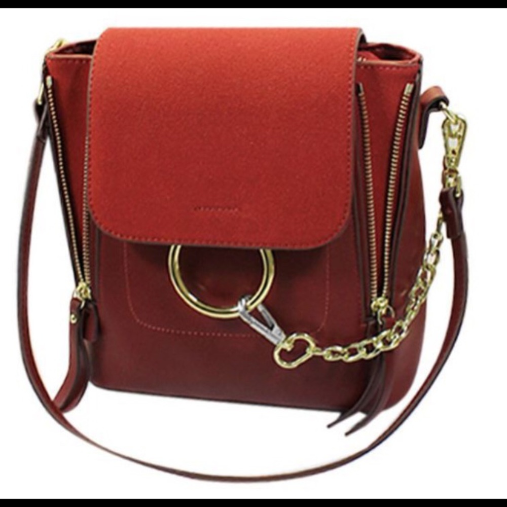 Ring Suede And Leather Backpack Bag